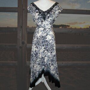 NEW Lola P. Womens S Dress Blue Floral Lace Asymmetrical Western Fairy Oversized